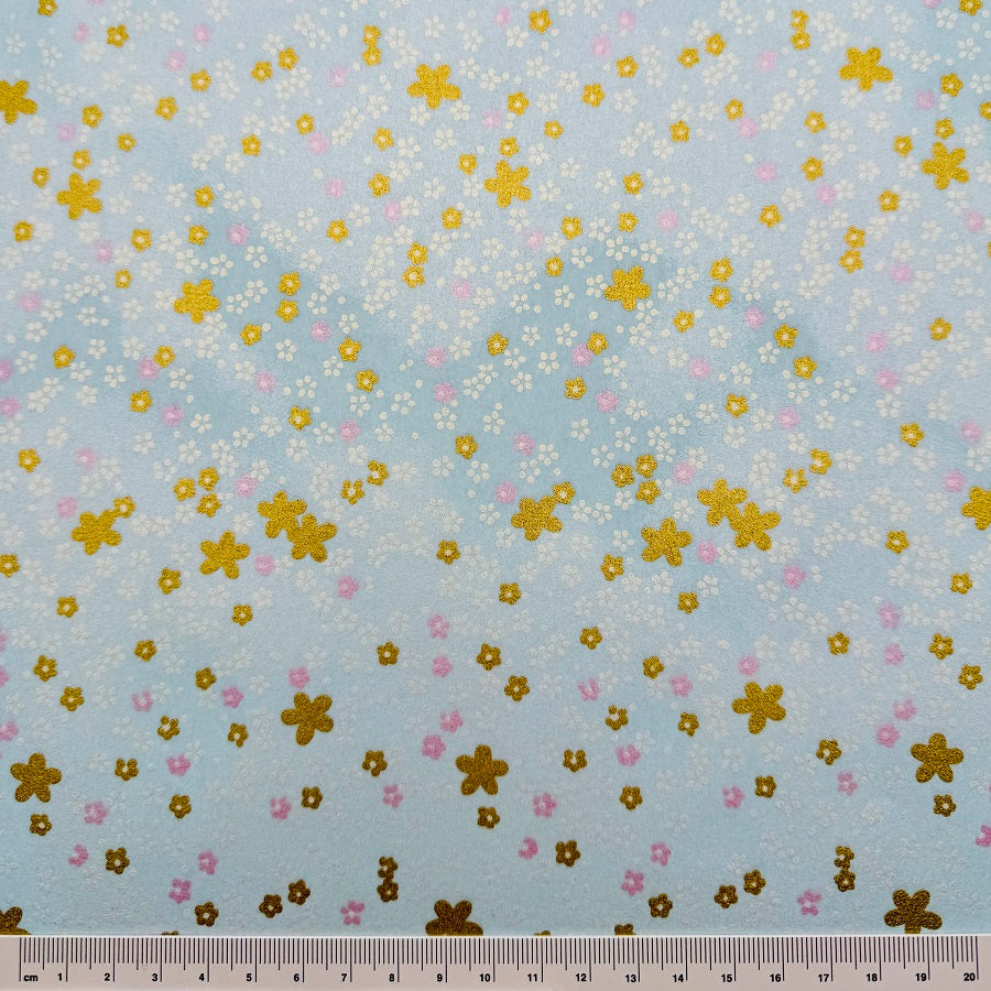 Japanese Yuzen Washi Paper - Small floral - Gold, Pearly light blue -  Y1393