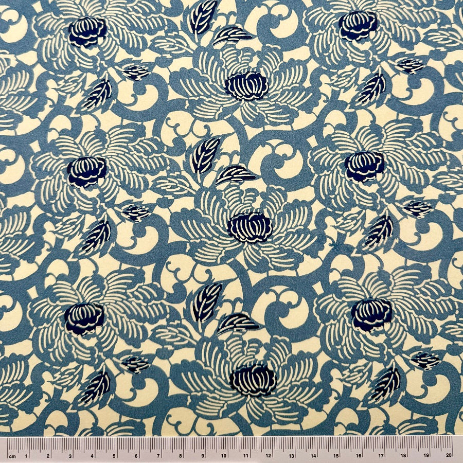 Japanese Yuzen Washi Paper - Karakusa Peony - Blue -  Y1397