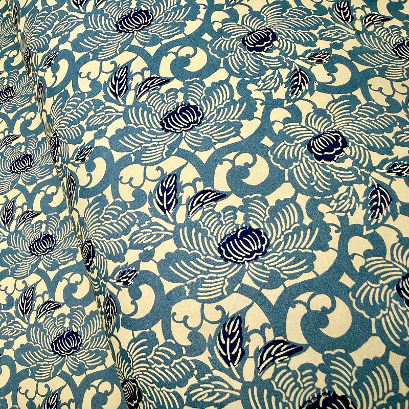 Japanese Yuzen Washi Paper - Karakusa Peony - Blue -  Y1397