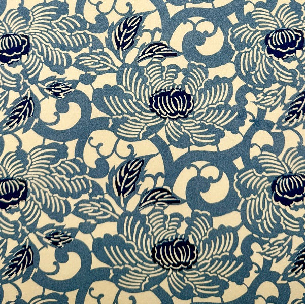 Japanese Yuzen Washi Paper - Karakusa Peony - Blue -  Y1397