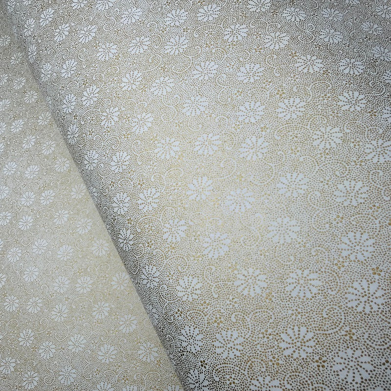 Japanese Yuzen Washi Paper - Dotted Floral - Gold, White -  Y1402