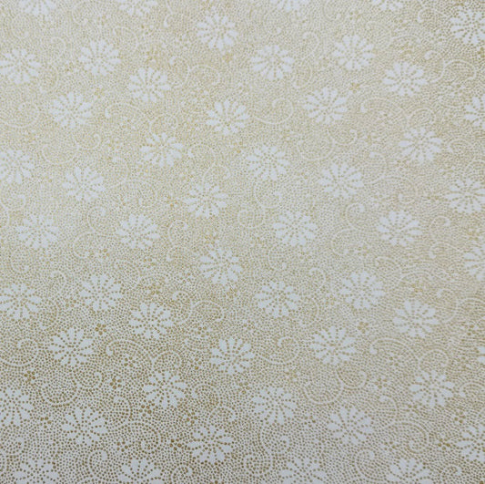 Japanese Yuzen Washi Paper - Dotted Floral - Gold, White -  Y1402
