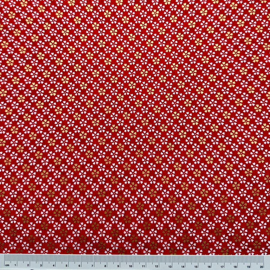 Japanese Yuzen Washi Paper - Small floral - White, Gold, Red -  Y1403