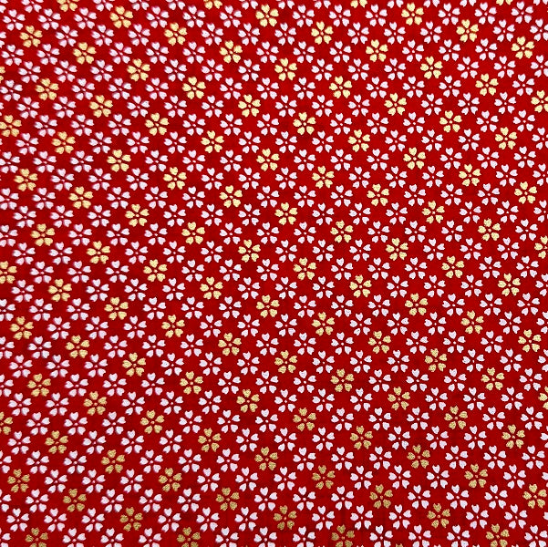 Japanese Yuzen Washi Paper - Small floral - White, Gold, Red -  Y1403