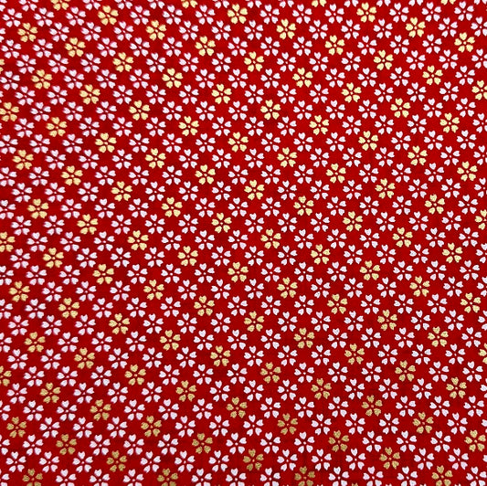 Japanese Yuzen Washi Paper - Small floral - White, Gold, Red -  Y1403