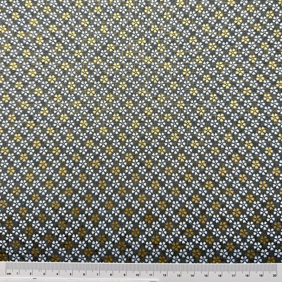 Japanese Yuzen Washi Paper - Small floral - White, Gold, Grey -  Y1405
