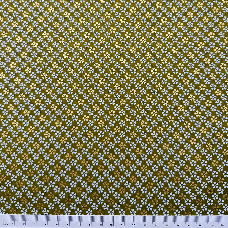 Japanese Yuzen Washi Paper - Small floral - White, Gold, Matcha Green -  Y1406