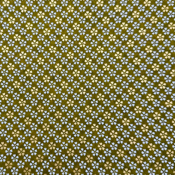 Japanese Yuzen Washi Paper - Small floral - White, Gold, Matcha Green -  Y1406