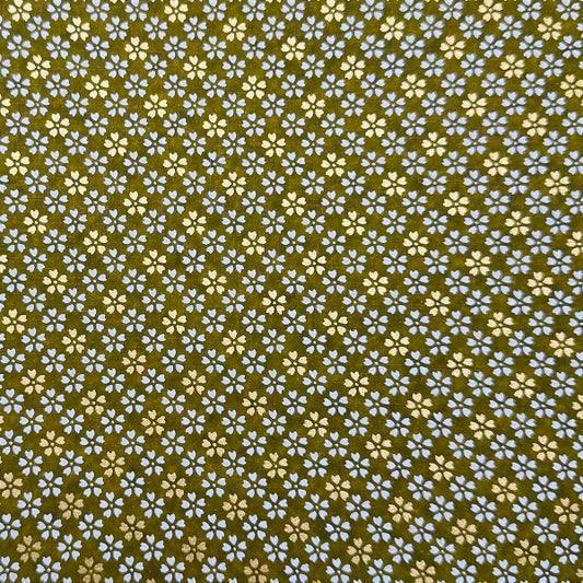 Japanese Yuzen Washi Paper - Small floral - White, Gold, Matcha Green -  Y1406