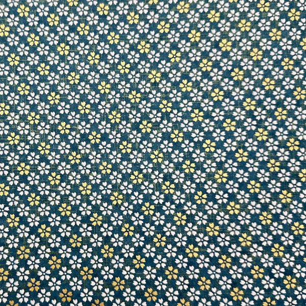 Japanese Yuzen Washi Paper - Small floral - White, Gold, Blue -  Y1407