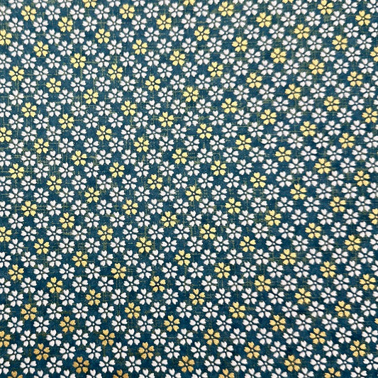 Japanese Yuzen Washi Paper - Small floral - White, Gold, Blue -  Y1407