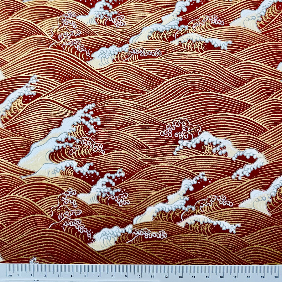 Japanese Yuzen Washi Paper - Waves - Dark Red- Y1409