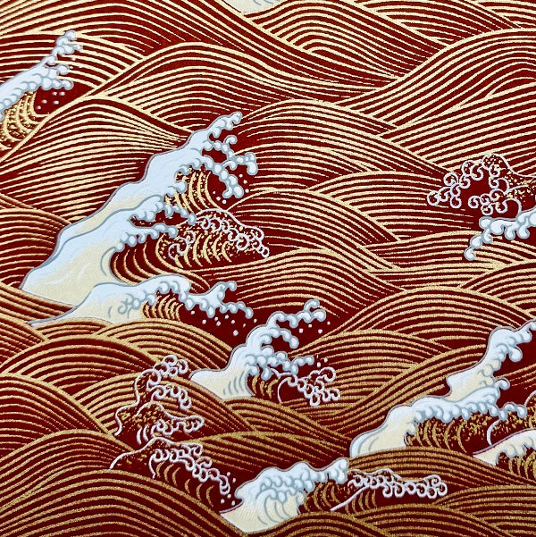 Japanese Yuzen Washi Paper - Waves - Dark Red- Y1409