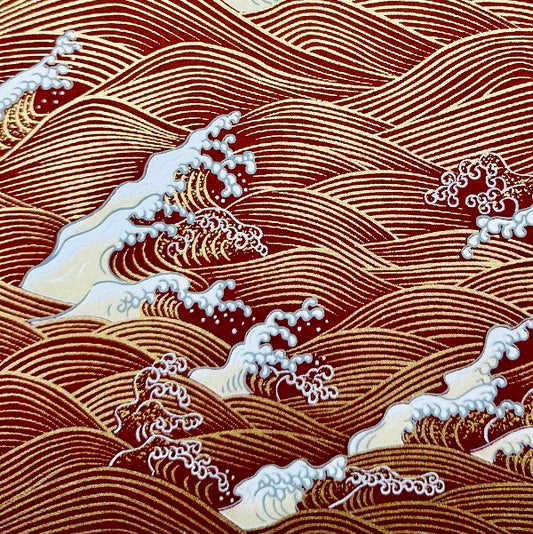 Japanese Yuzen Washi Paper - Waves - Dark Red- Y1409