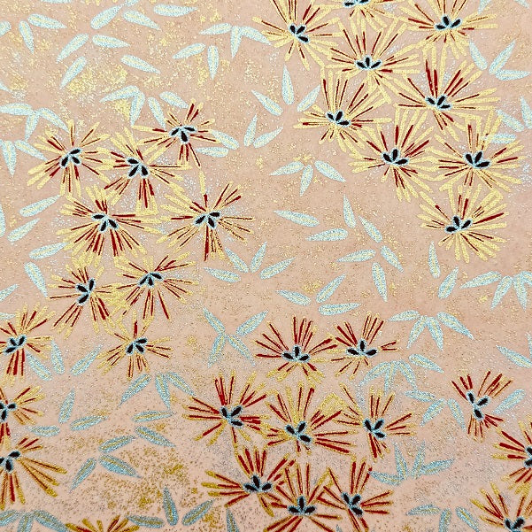 Japanese Yuzen Washi Paper - Pine needles ＆ bamboo leaves - Pink - Y1410