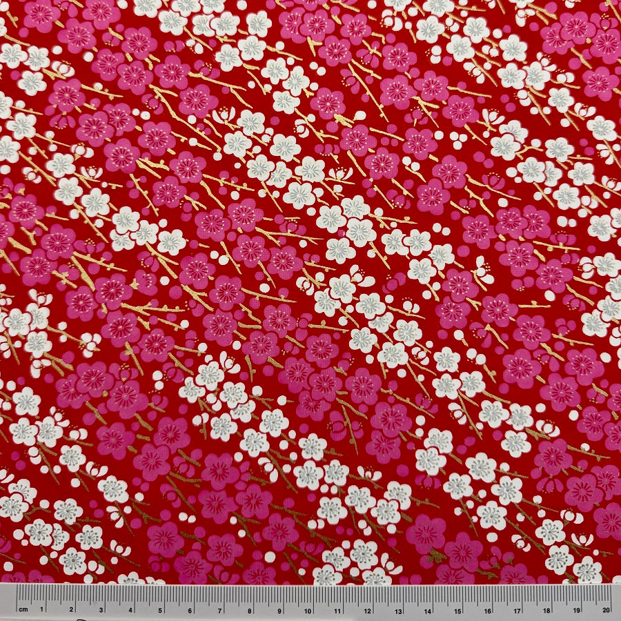 Japanese Yuzen Washi Paper - Plum blossoms - Pink, White & Red - Y1414