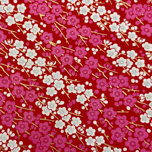 Japanese Yuzen Washi Paper - Plum blossoms - Pink, White & Red - Y1414