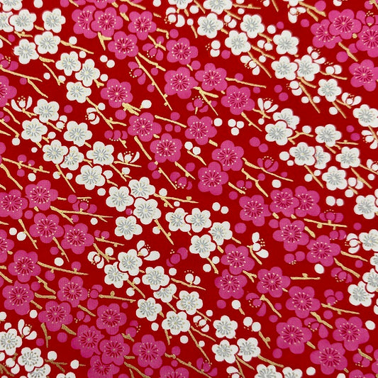 Japanese Yuzen Washi Paper - Plum blossoms - Pink, White & Red - Y1414