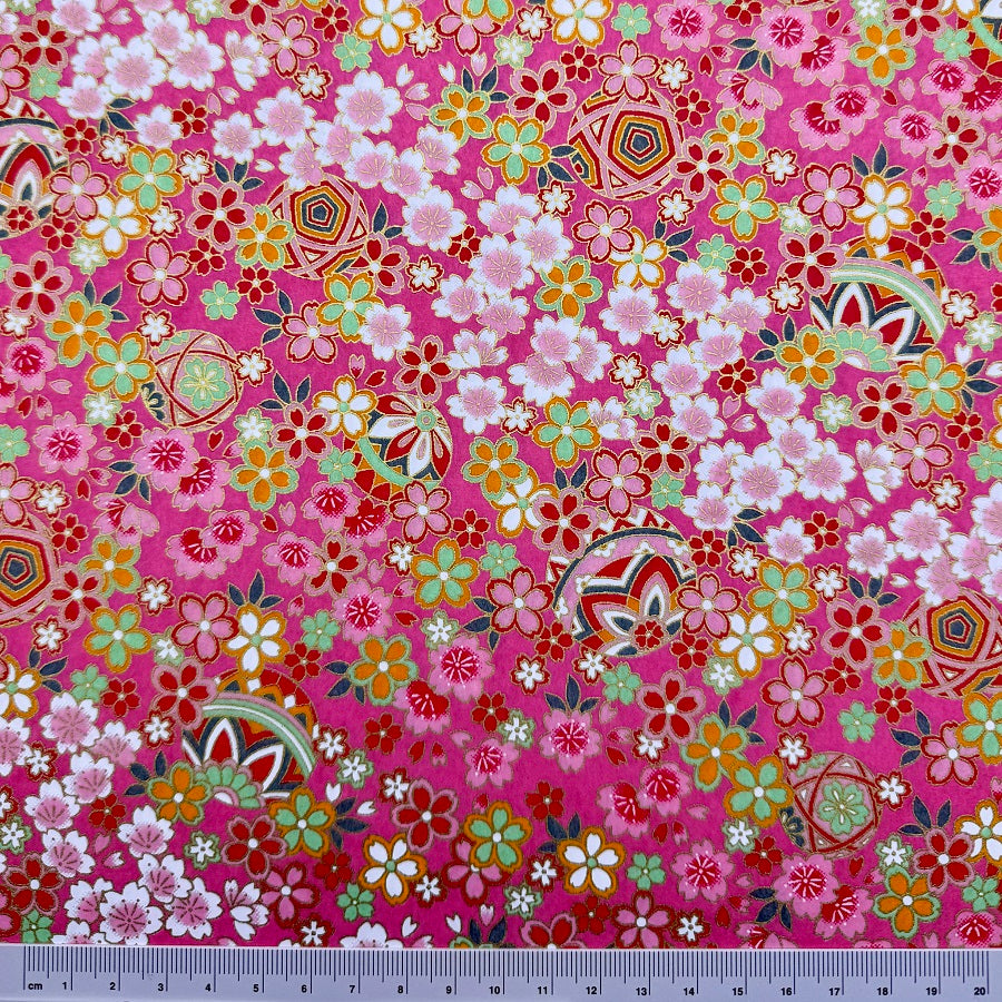 Japanese Yuzen Washi Paper - Flowers ＆ Temari - Pink - Y1415