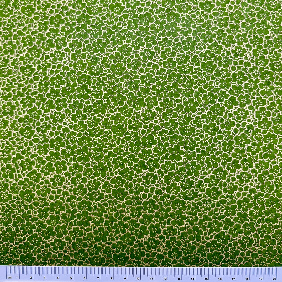 Japanese Yuzen Washi Paper - Gold Line Floral - Matcha Green - Y1419