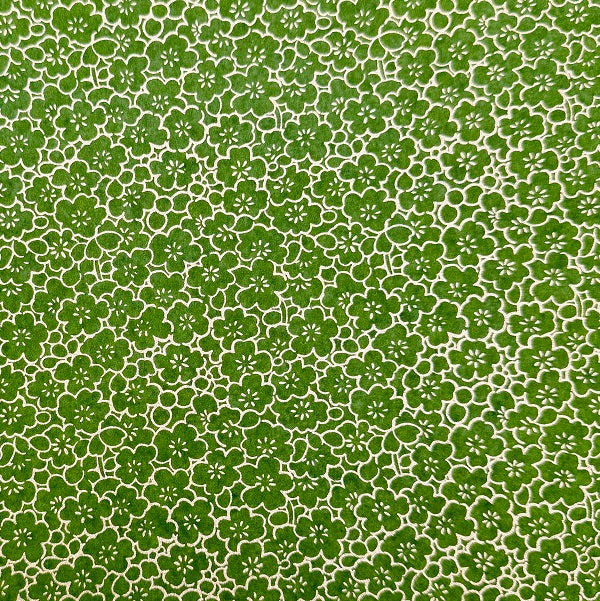 Japanese Yuzen Washi Paper - Gold Line Floral - Matcha Green - Y1419