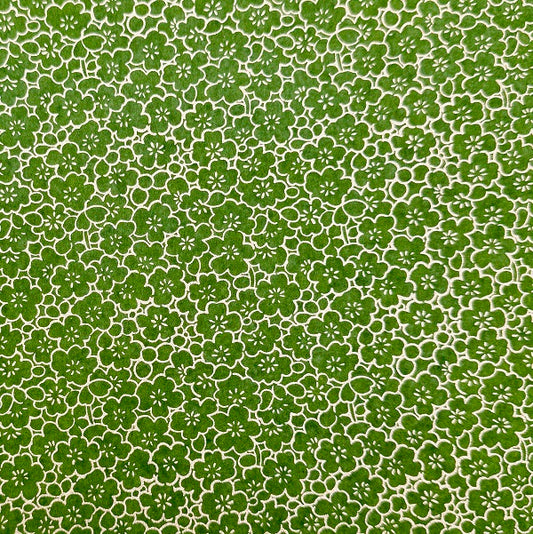 Japanese Yuzen Washi Paper - Gold Line Floral - Matcha Green - Y1419