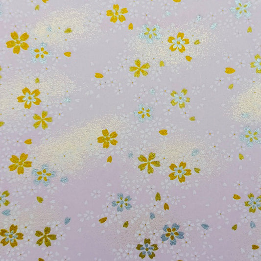 Japanese Yuzen Washi Paper - Gold & Silver Cherry blossoms - Pink - Y1424