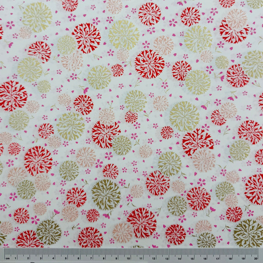Japanese Yuzen Washi Paper - Grove of Trees - Red, Pink, Gold, White - Y1428