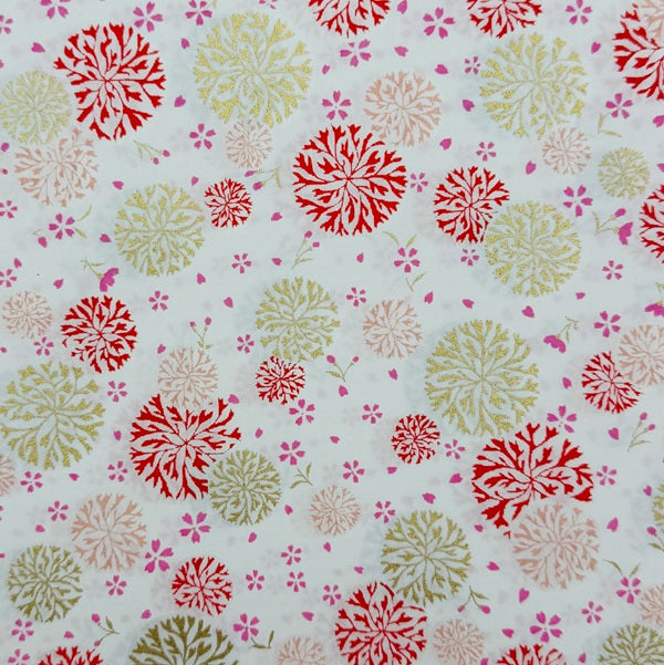 Japanese Yuzen Washi Paper - Grove of Trees - Red, Pink, Gold, White - Y1428