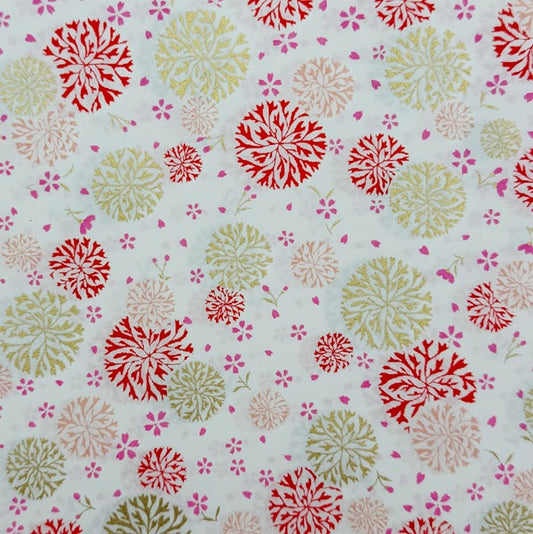 Japanese Yuzen Washi Paper - Grove of Trees - Red, Pink, Gold, White - Y1428