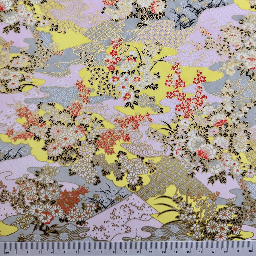 Japanese Yuzen Washi Paper - Traditioal Yuzen Pattern - Pink, Cream - Y1434