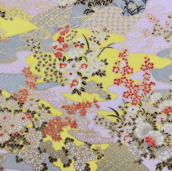 Japanese Yuzen Washi Paper - Traditioal Yuzen Pattern - Pink, Cream - Y1434