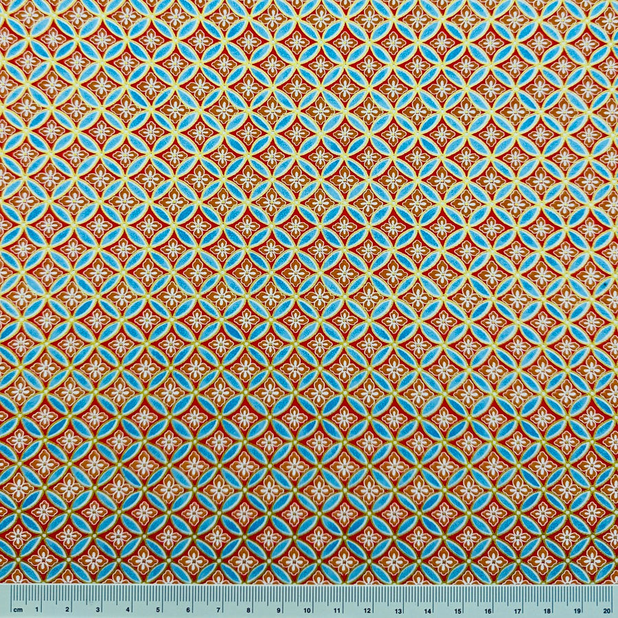 Japanese Yuzen Washi Paper -  Cloisonné pattern - Red, Blue - Y1435
