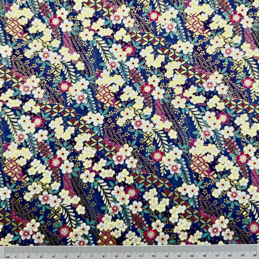 Japanese Yuzen Washi Paper - Swaying flowers - Purple, Mauve - Y1436