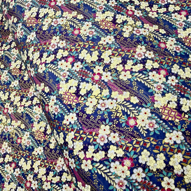 Japanese Yuzen Washi Paper - Swaying flowers - Purple, Mauve - Y1436