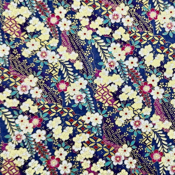Japanese Yuzen Washi Paper - Swaying flowers - Purple, Mauve - Y1436