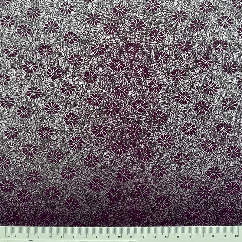Japanese Yuzen Washi Paper - Chrysanthemums, Arabesque, Dots - Silver, Purple - Y1438
