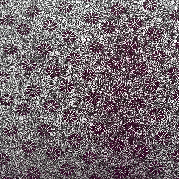 Japanese Yuzen Washi Paper - Chrysanthemums, Arabesque, Dots - Silver, Purple - Y1438