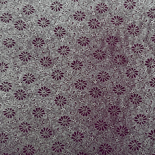 Japanese Yuzen Washi Paper - Chrysanthemums, Arabesque, Dots - Silver, Purple - Y1438