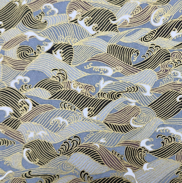 Japanese Yuzen Washi Paper - Waves - Grey, Brown - Y1439
