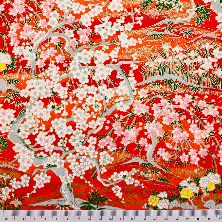 Yuzen Washi - Paradise Garden - Vermilion - Y1440