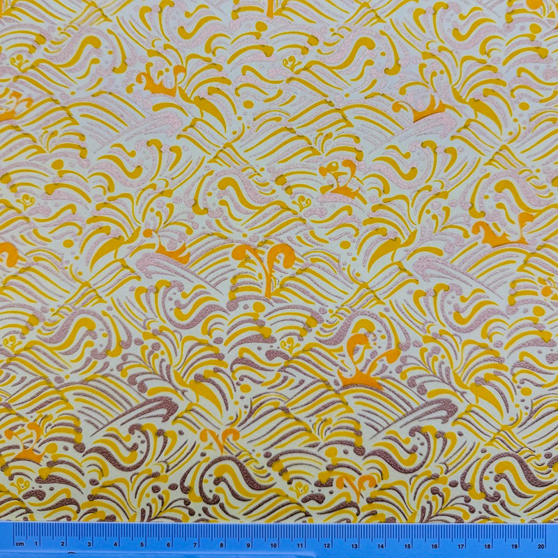 Japanese Yuzen Washi Paper - Waves - Yellow, Gold - Y1444