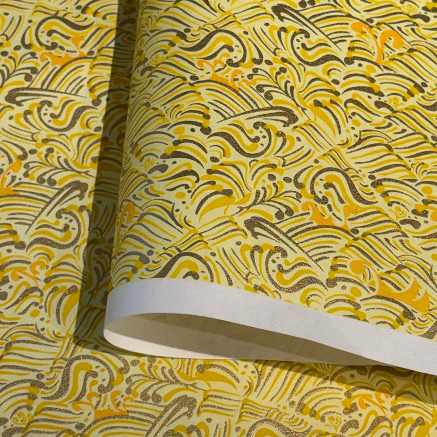 Japanese Yuzen Washi Paper - Waves - Yellow, Gold - Y1444