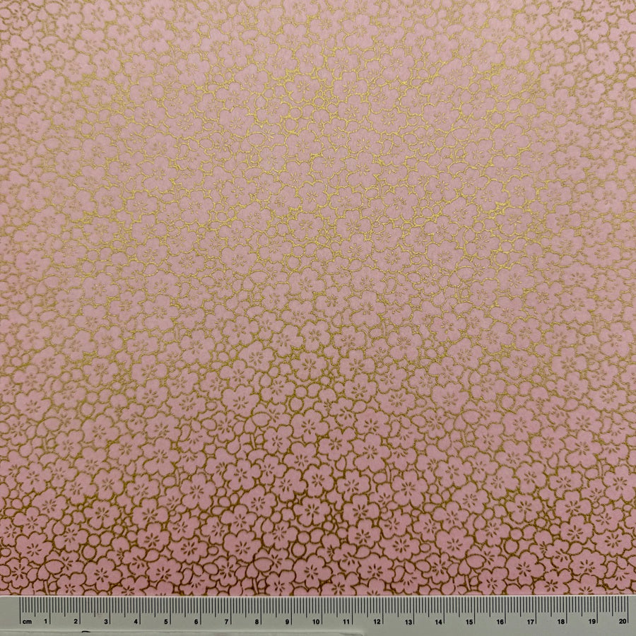 Japanese Yuzen Washi Paper - Golden Flower Line - Pink - Y1446
