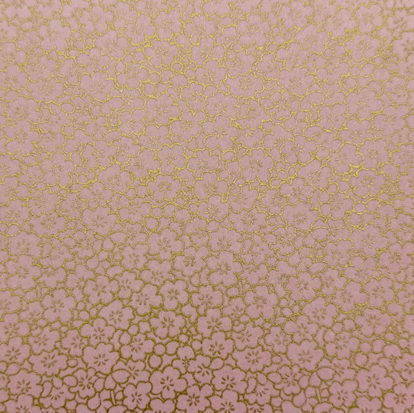 Japanese Yuzen Washi Paper - Golden Flower Line - Pink - Y1446