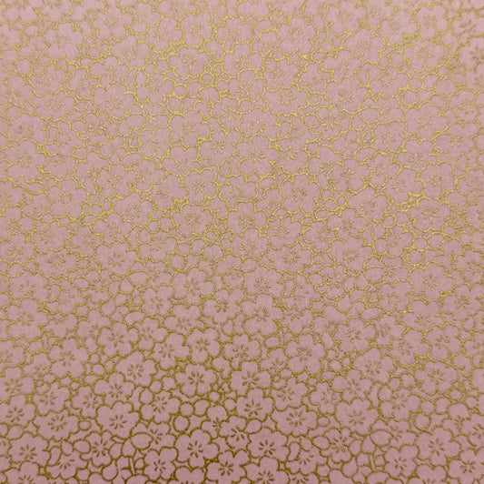 Japanese Yuzen Washi Paper - Golden Flower Line - Pink - Y1446