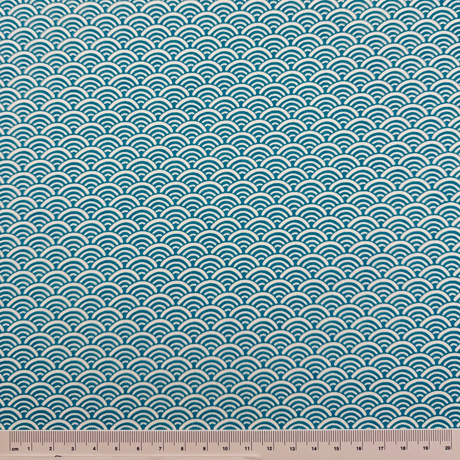 Japanese Yuzen Washi Paper - Seigaha - Turquoise Blue - Y1449