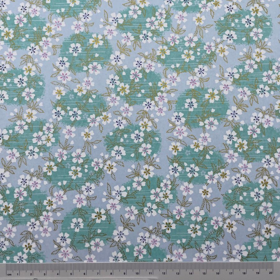 Japanese Yuzen Washi Paper - Cherry blossoms - Mint - Y1450
