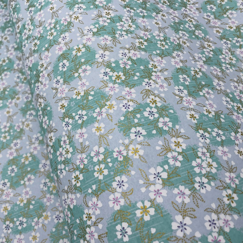 Japanese Yuzen Washi Paper - Cherry blossoms - Mint - Y1450