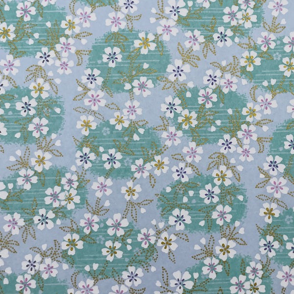 Japanese Yuzen Washi Paper - Cherry blossoms - Mint - Y1450